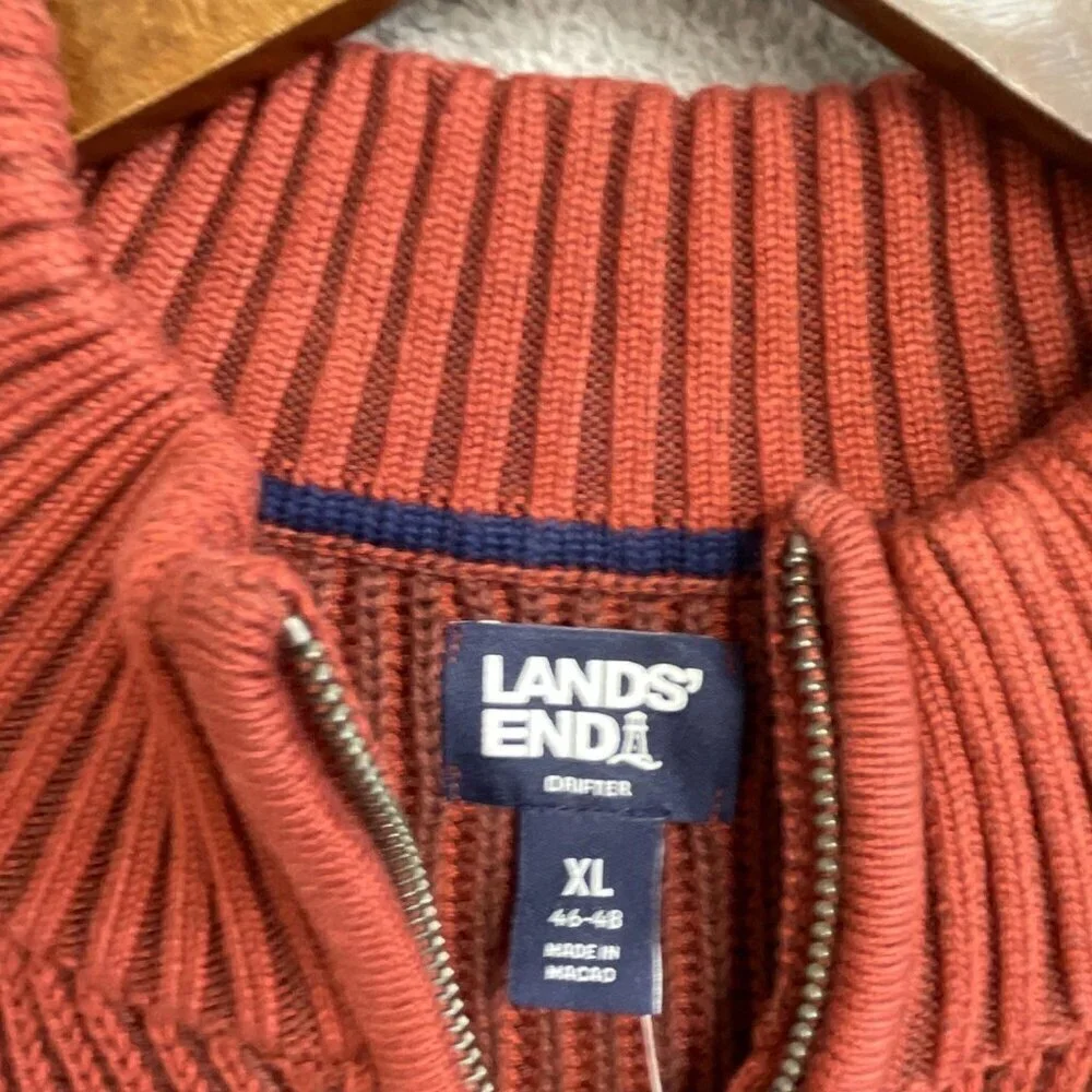 NEW Lands’ End Men’s XL Ribbed Knit Sweater Mock neck Red Rust 100% Cotton